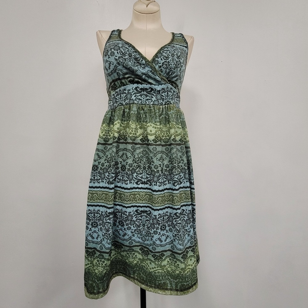 Mudd Y2K Babydoll Dress Size S Floral Boho Granola Earthy Bohemian Green Blue